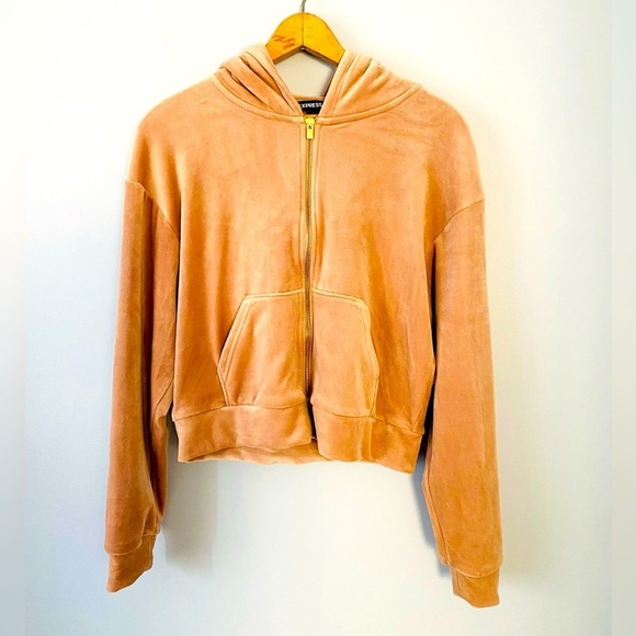 Express Velour Zip Up Hoodie Size Small Super Soft & Cozy Mauve Pink - Picture 2 of 9